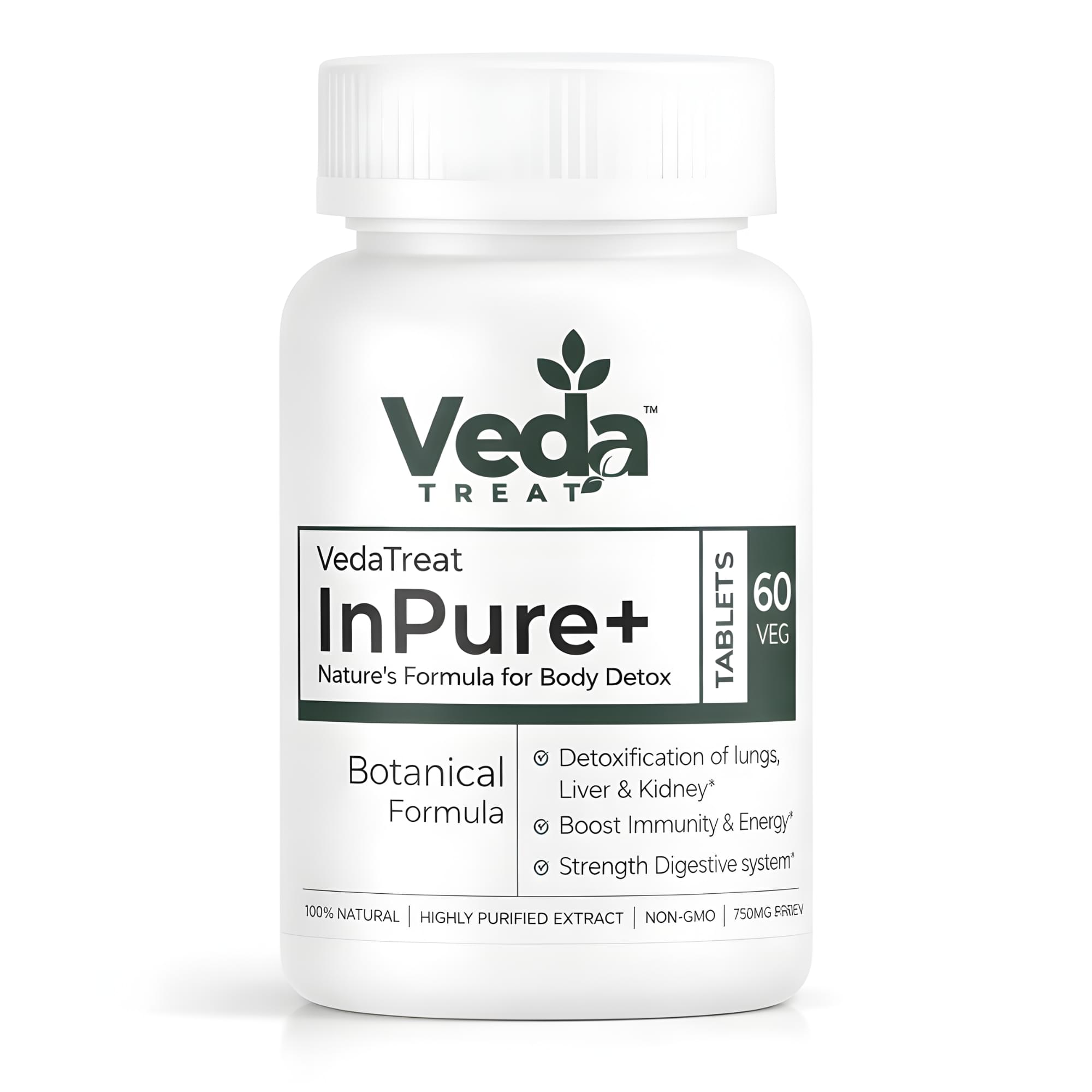 VedaTreat InPure+ Body Detox Tablets | Botanical Formula for Daily Detox Support | 60 Veg Tablets